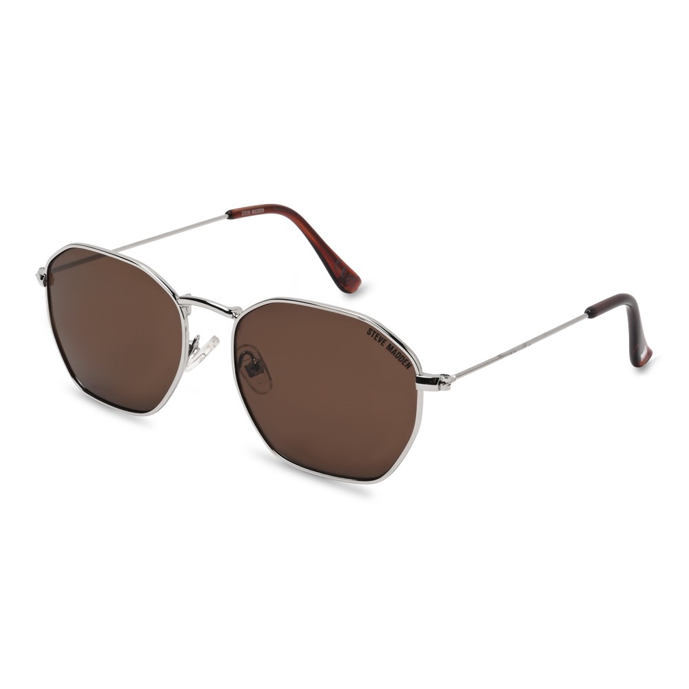 X17475 Shiny Silver-Crystal Brown Sunglasses