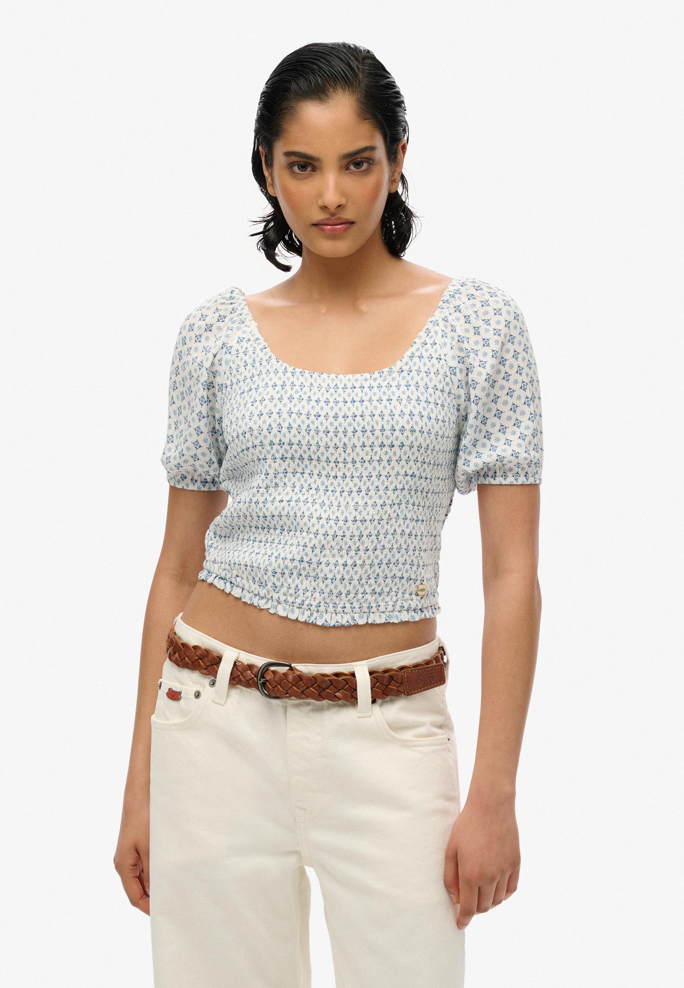 SS SMOCKED WOVEN TOP