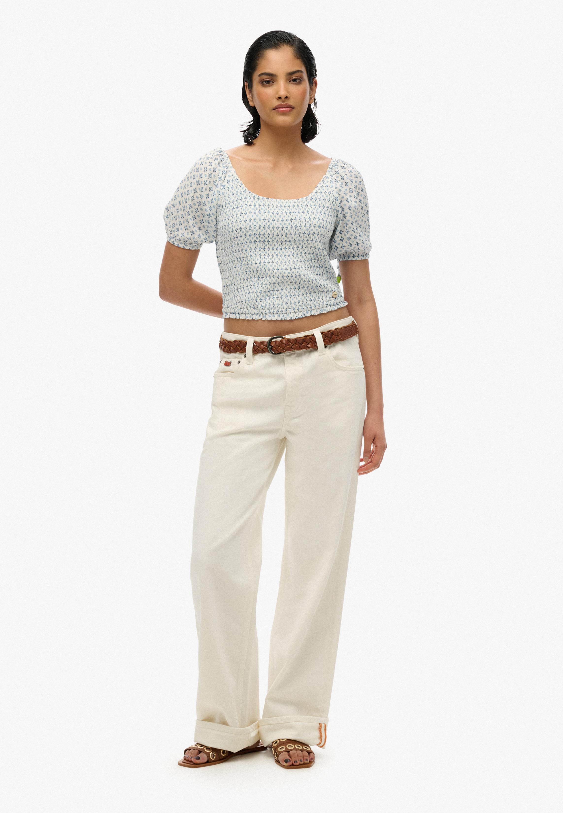 SS SMOCKED WOVEN TOP
