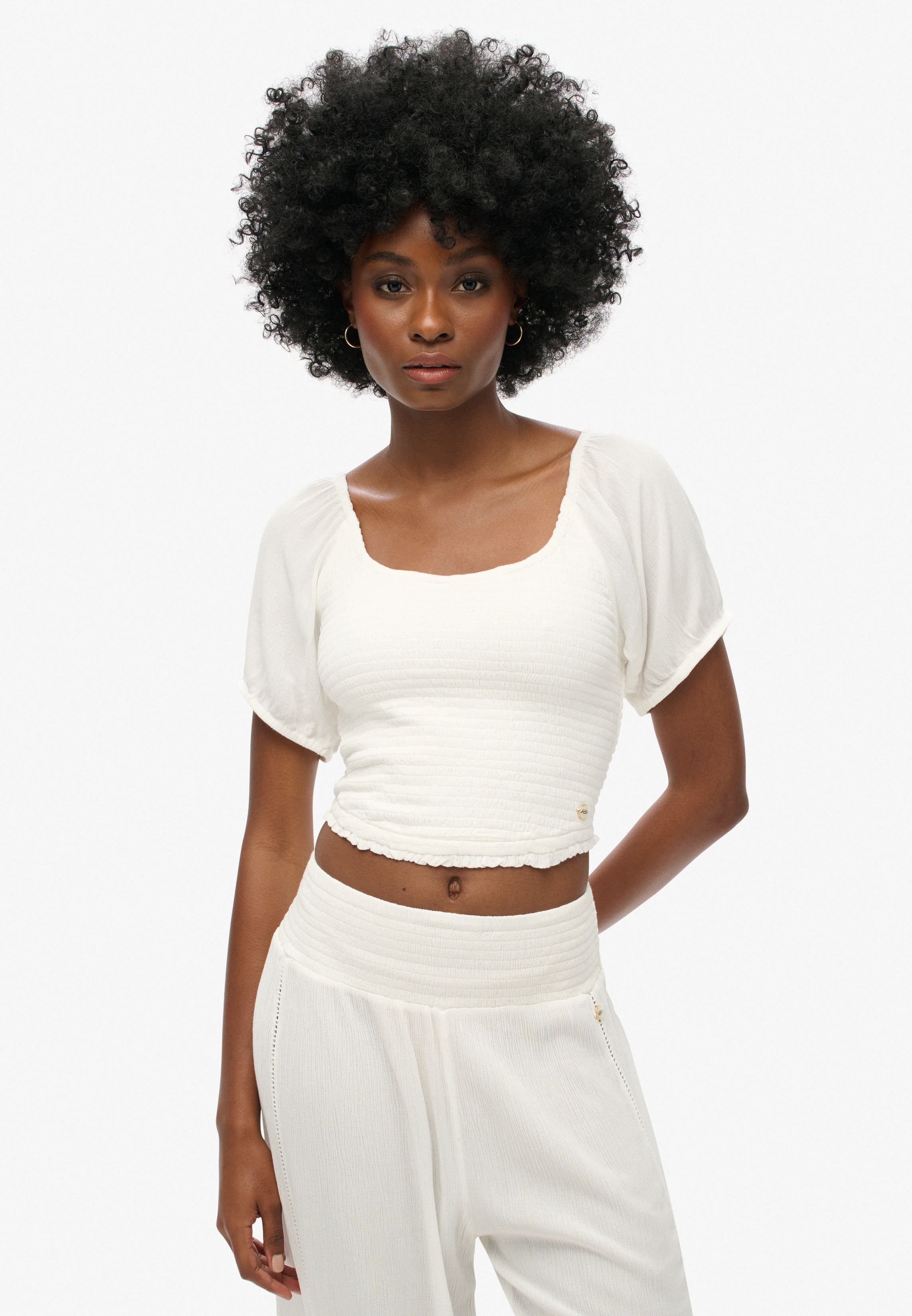 SS SMOCKED WOVEN TOP
