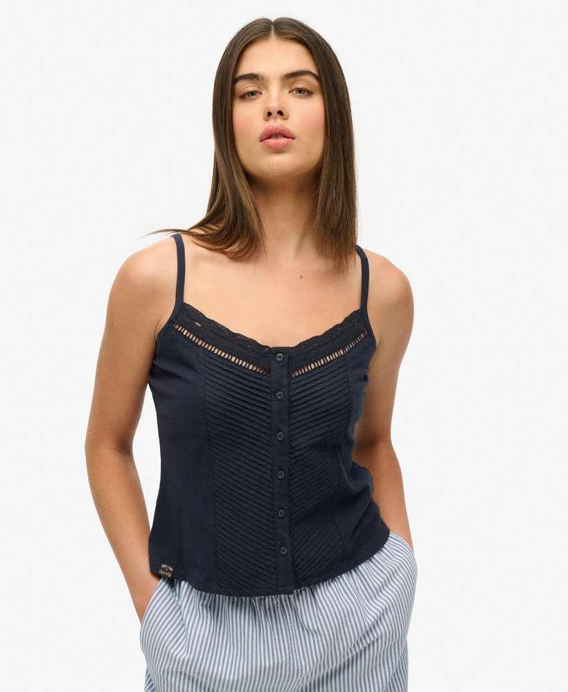 LACE BUTTON THROUGH CAMI TOP