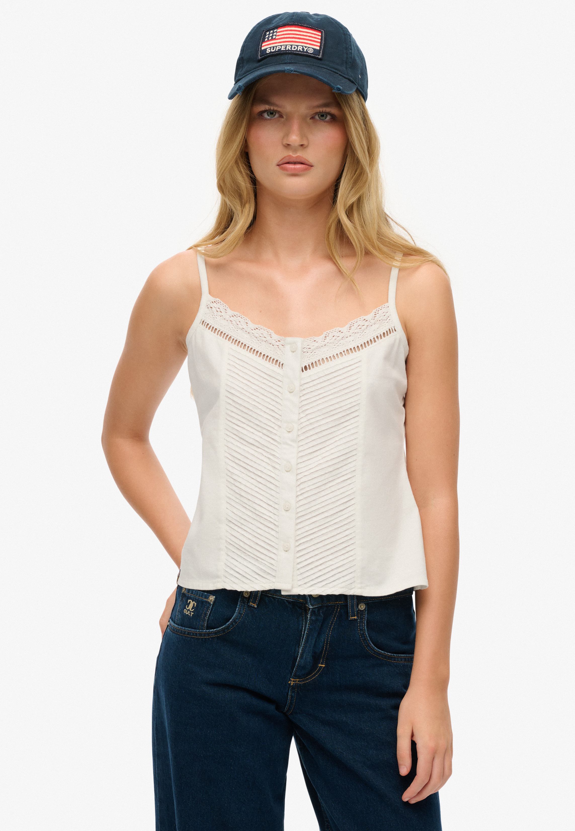 LACE BUTTON THROUGH CAMI TOP