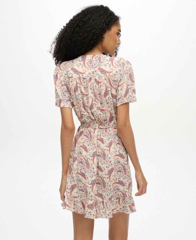 SS PRINTED MINI WRAP DRESS