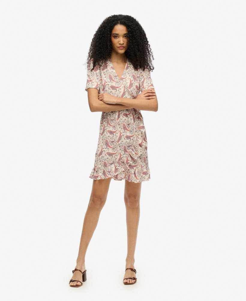 SS PRINTED MINI WRAP DRESS