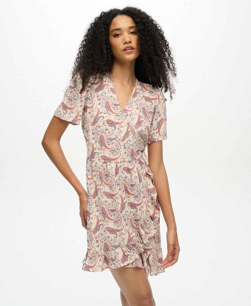 SS PRINTED MINI WRAP DRESS