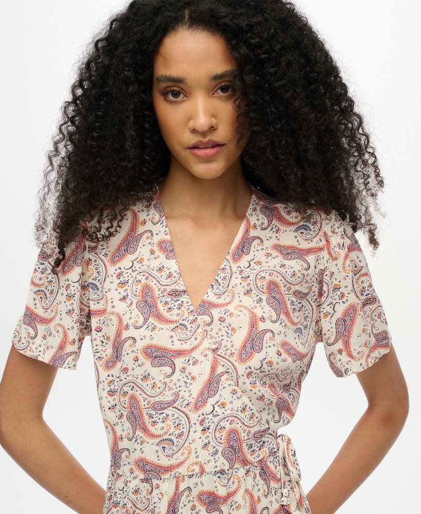 SS PRINTED MINI WRAP DRESS