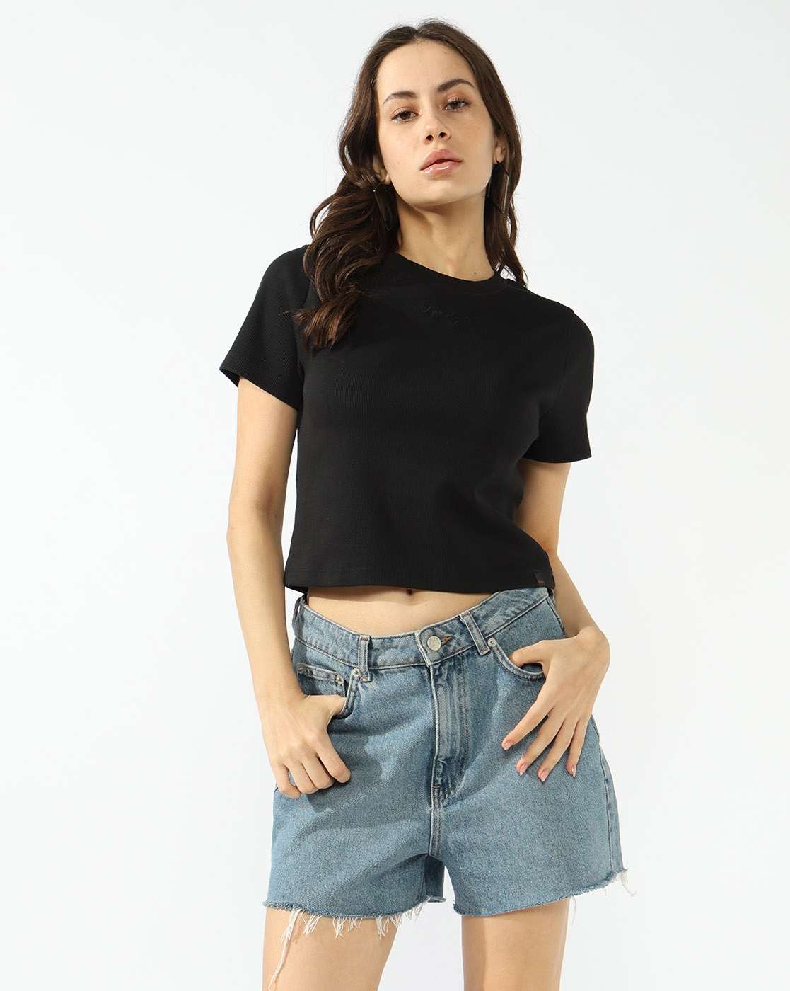 ROUND NECK CROP RIB TEE