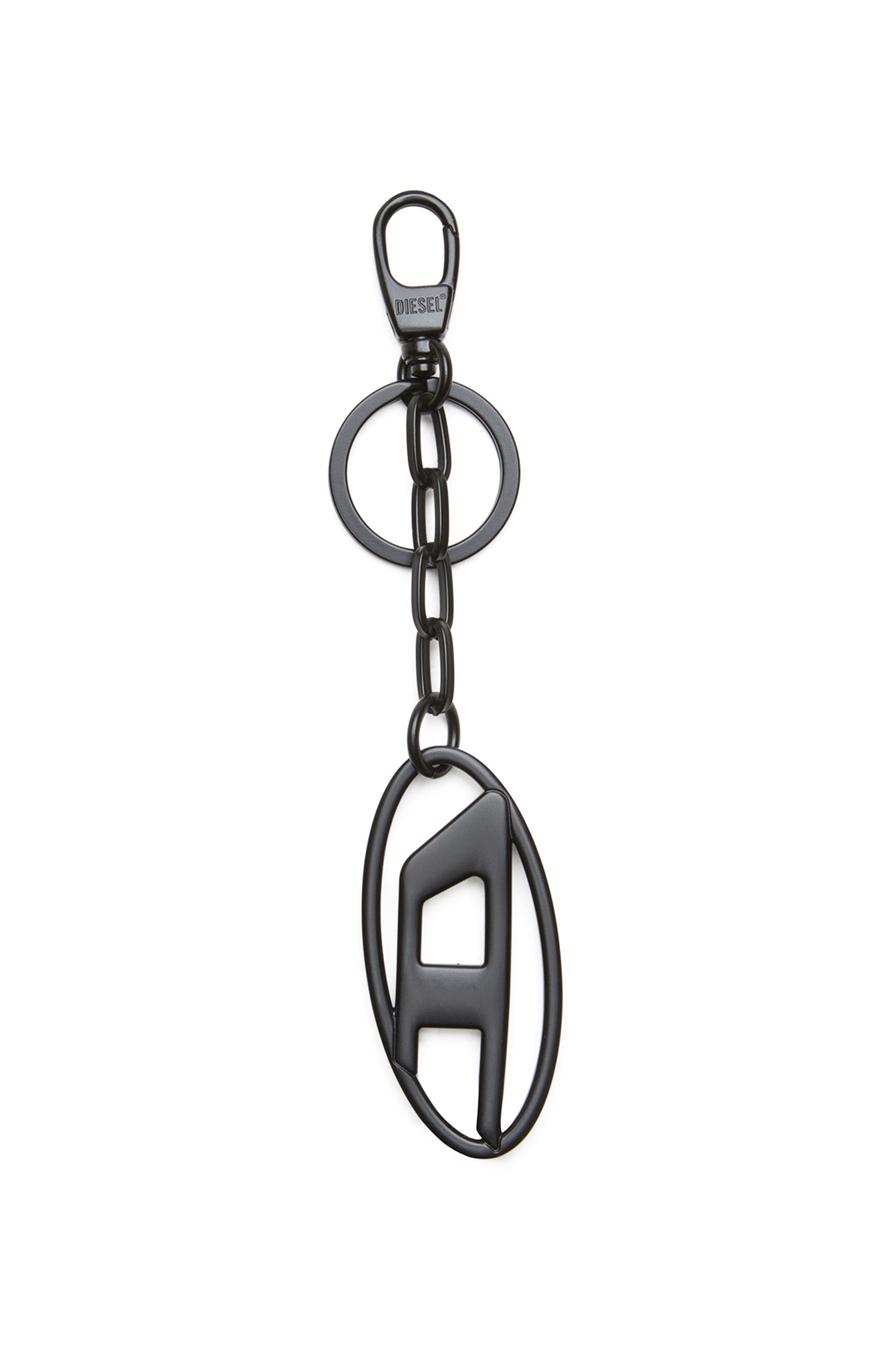 Black Metal Oval D keyring with crystals
