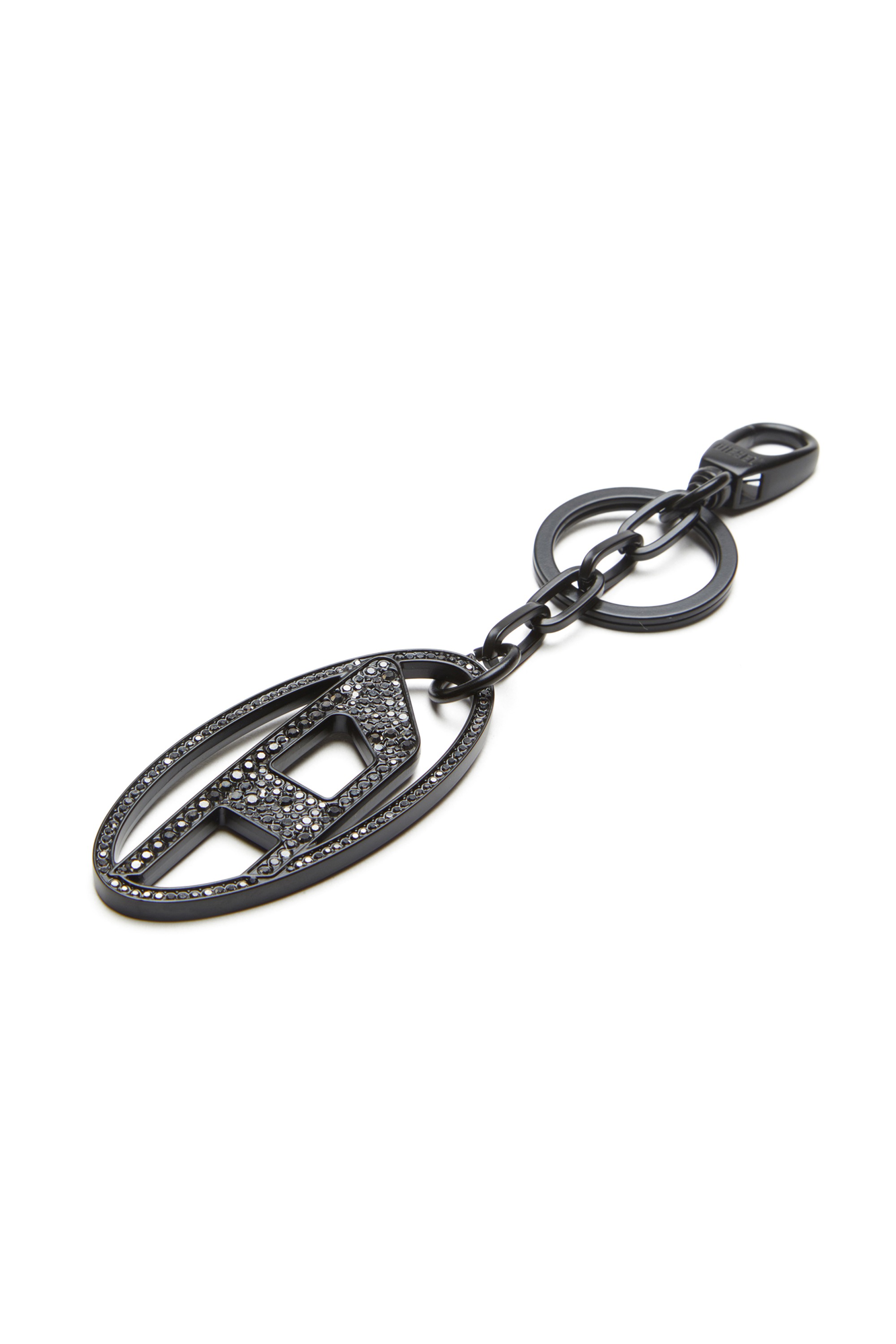Black Metal Oval D keyring with crystals