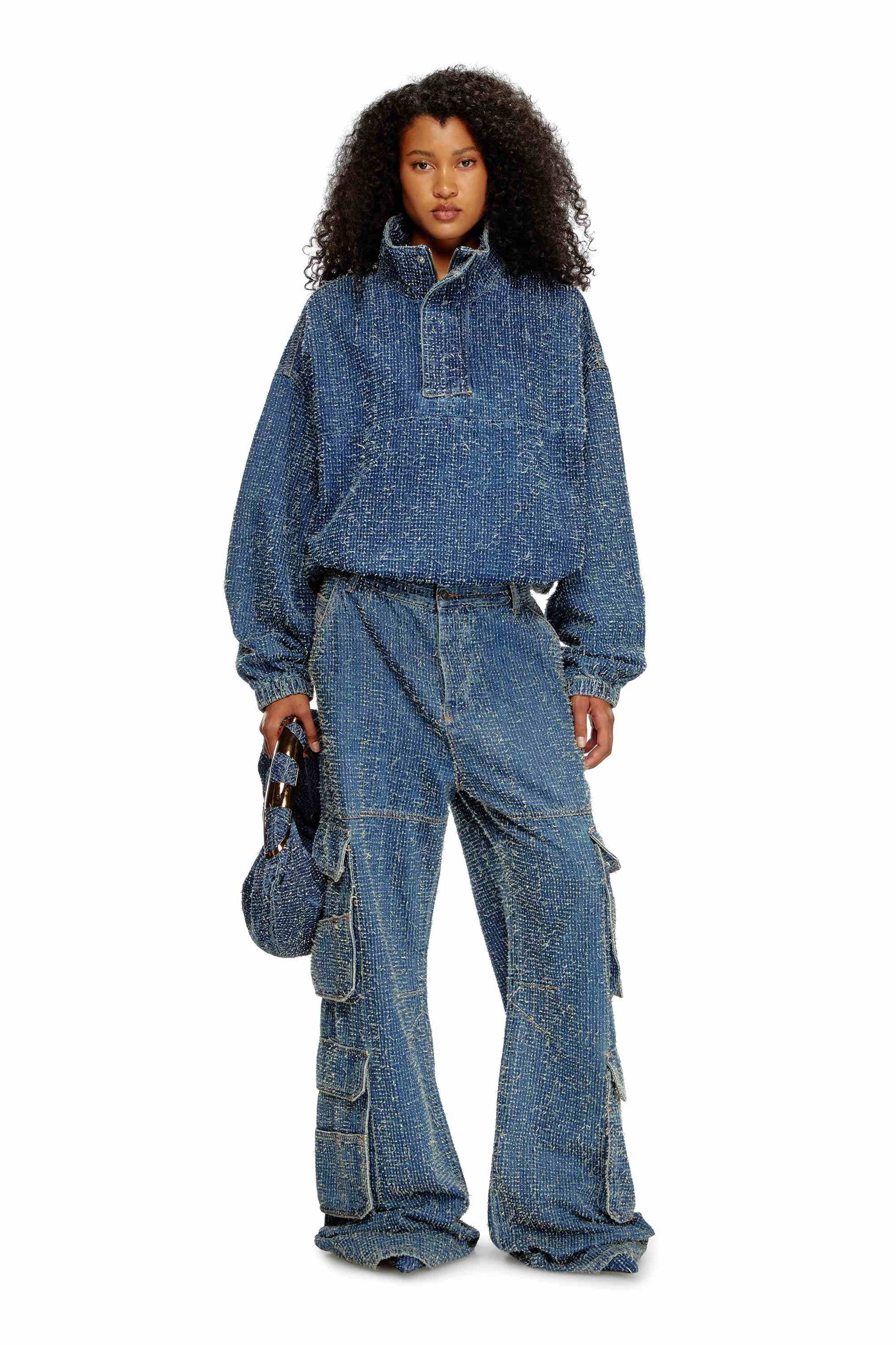 Blue Grab-D S-Hobo bag in bouclé denim