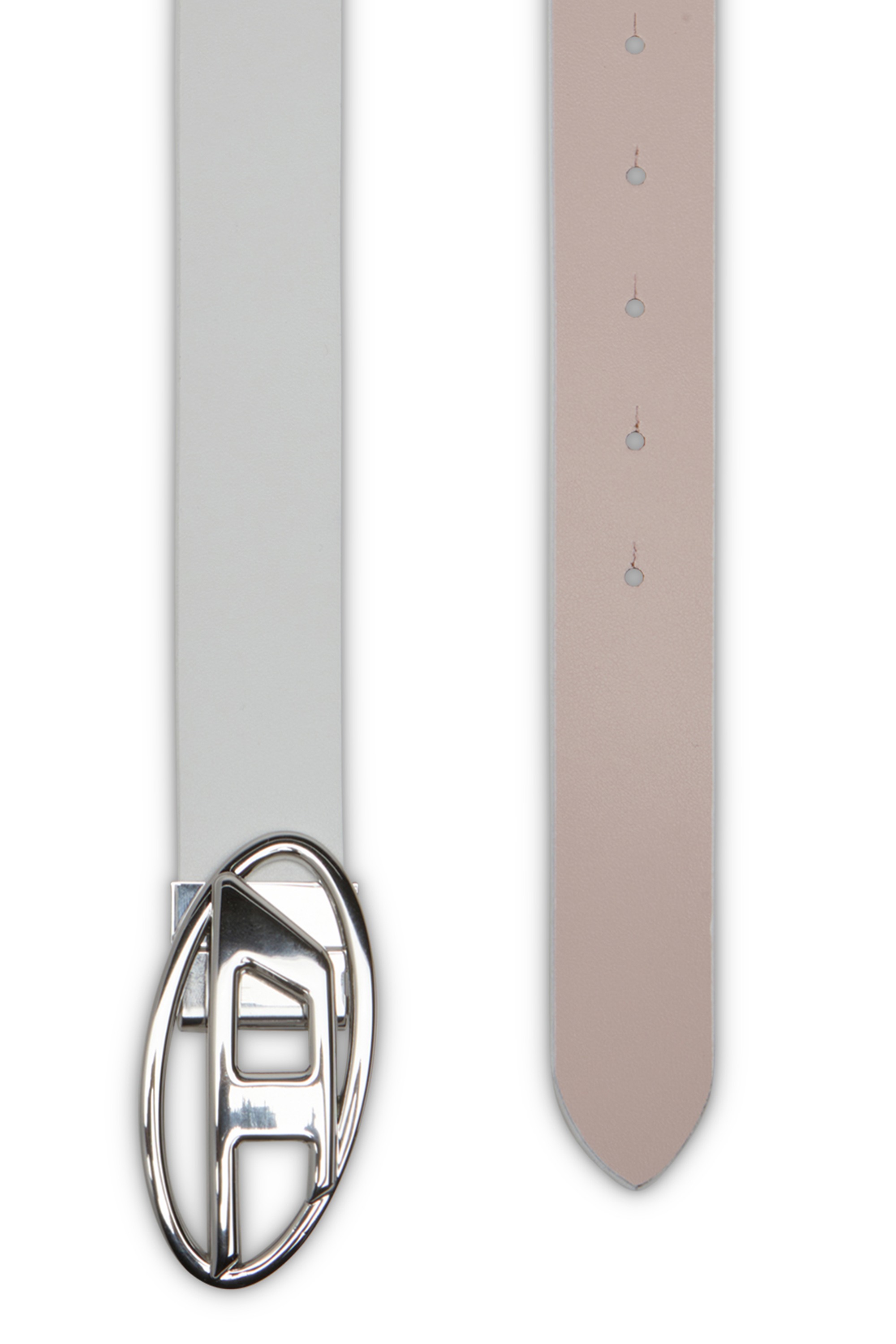 White 3cm reversible leather belt with Oval D buckle