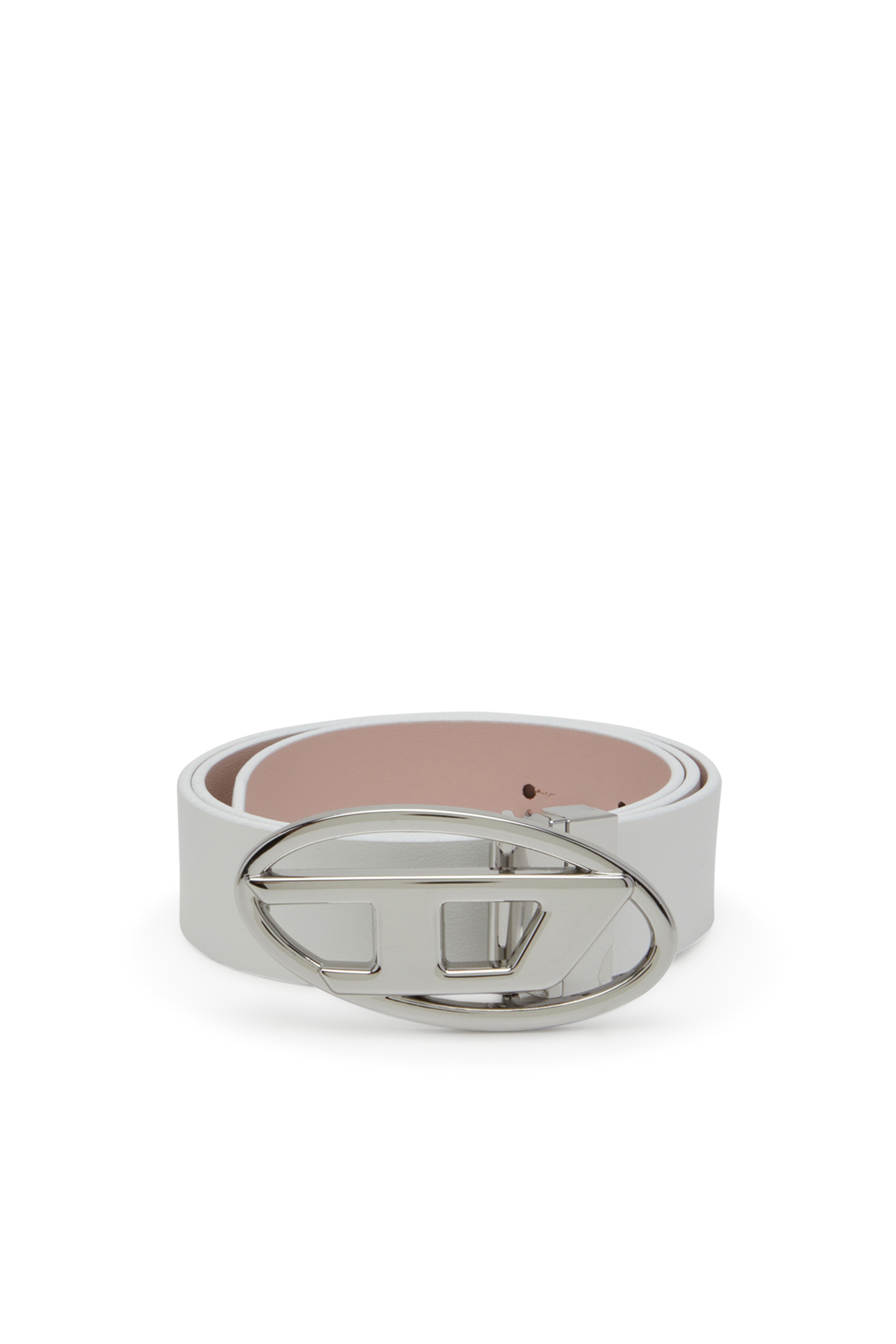 White 3cm reversible leather belt with Oval D buckle