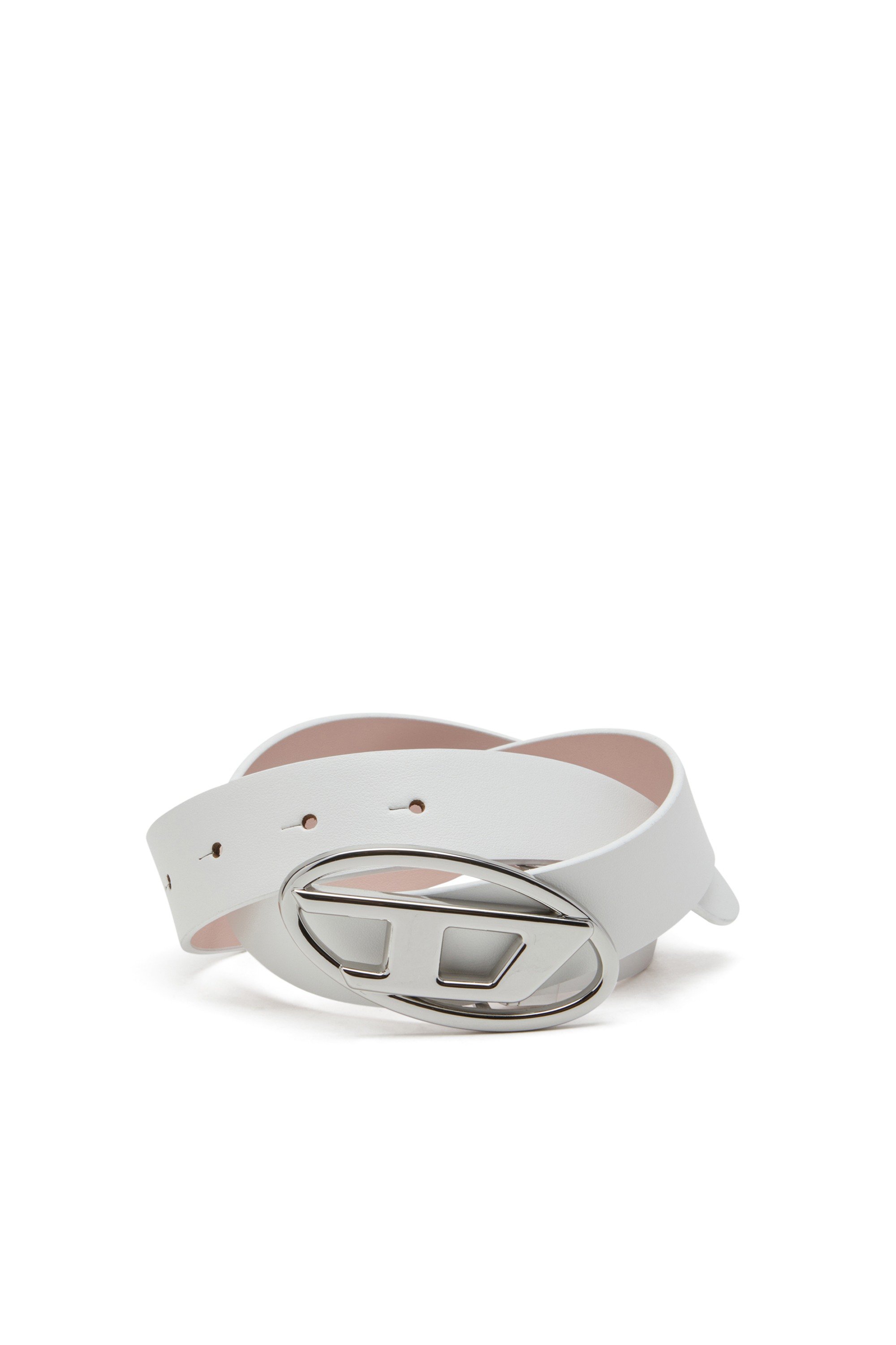White 3cm reversible leather belt with Oval D buckle