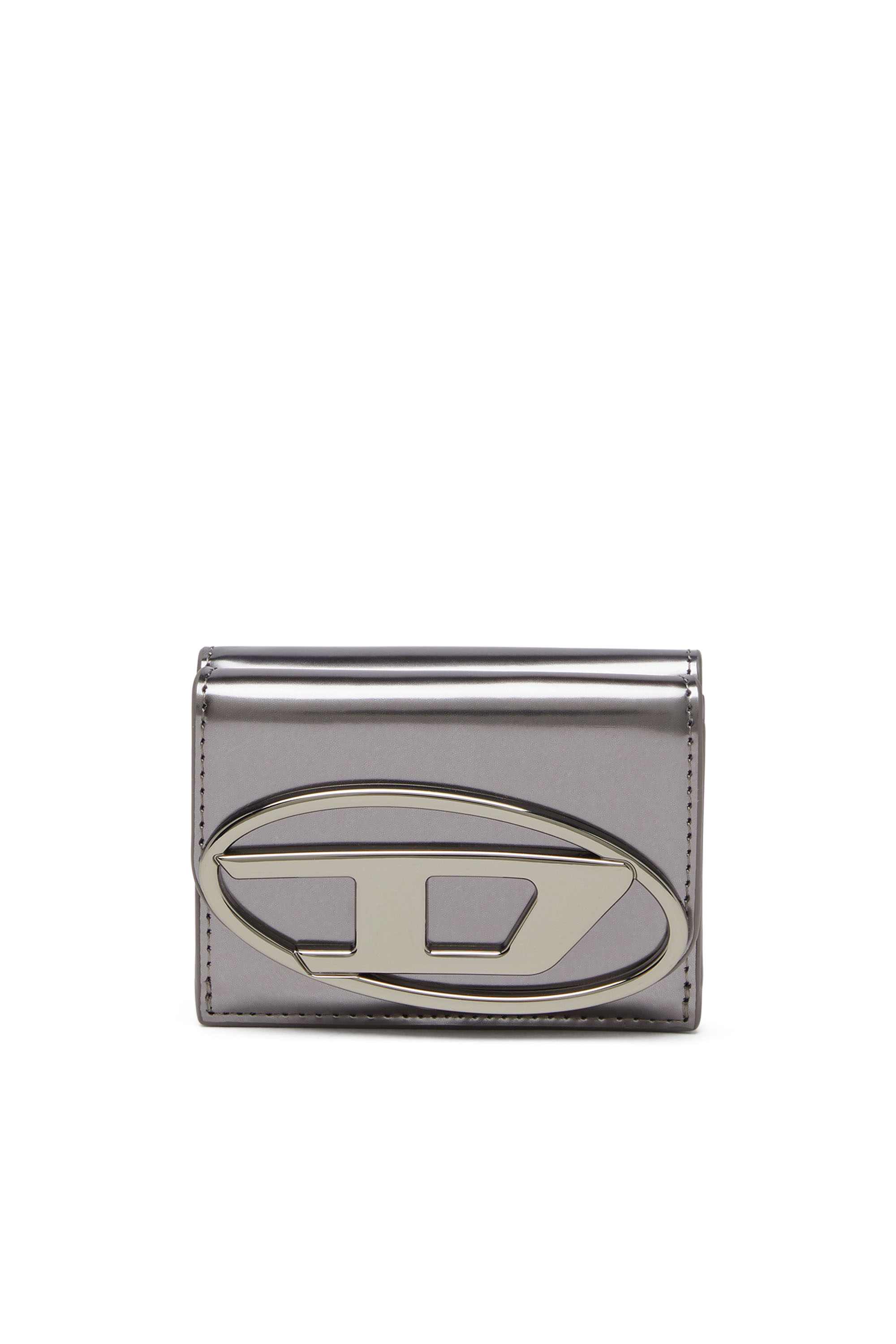 Grey Tri-fold wallet in mirrored leather