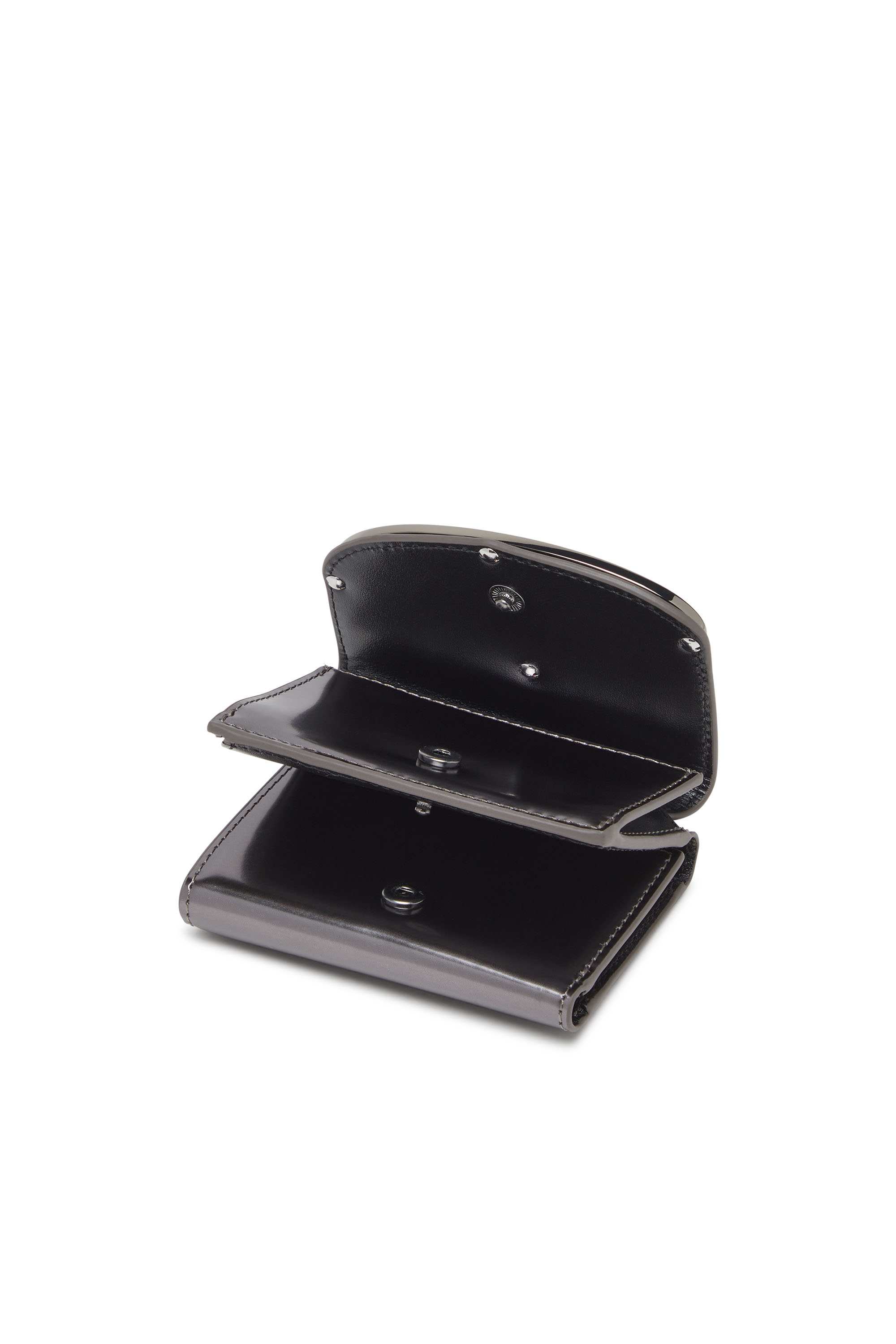 Grey Tri-fold wallet in mirrored leather