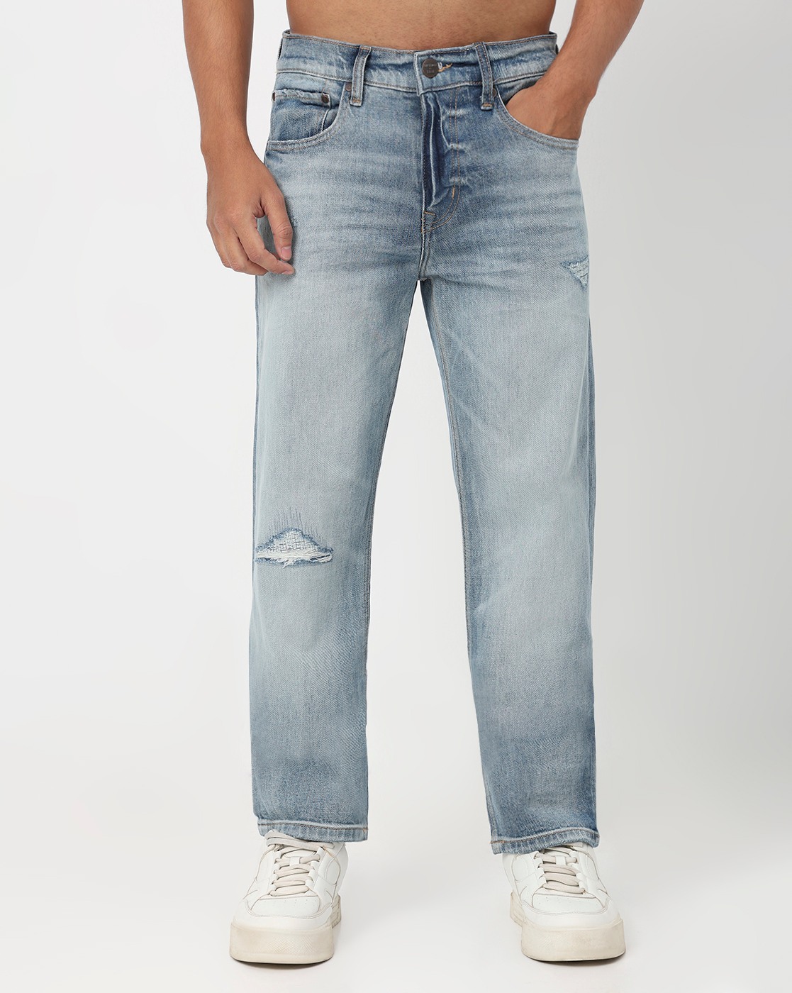 Naruto Straight Knee Distress Jeans