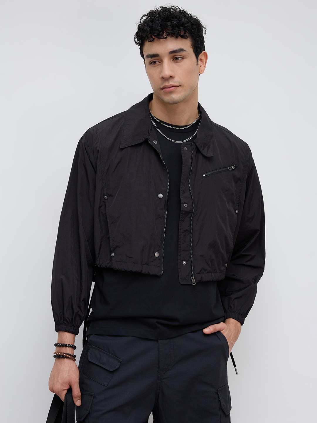 GLOSSY NYLON CROP JACKET