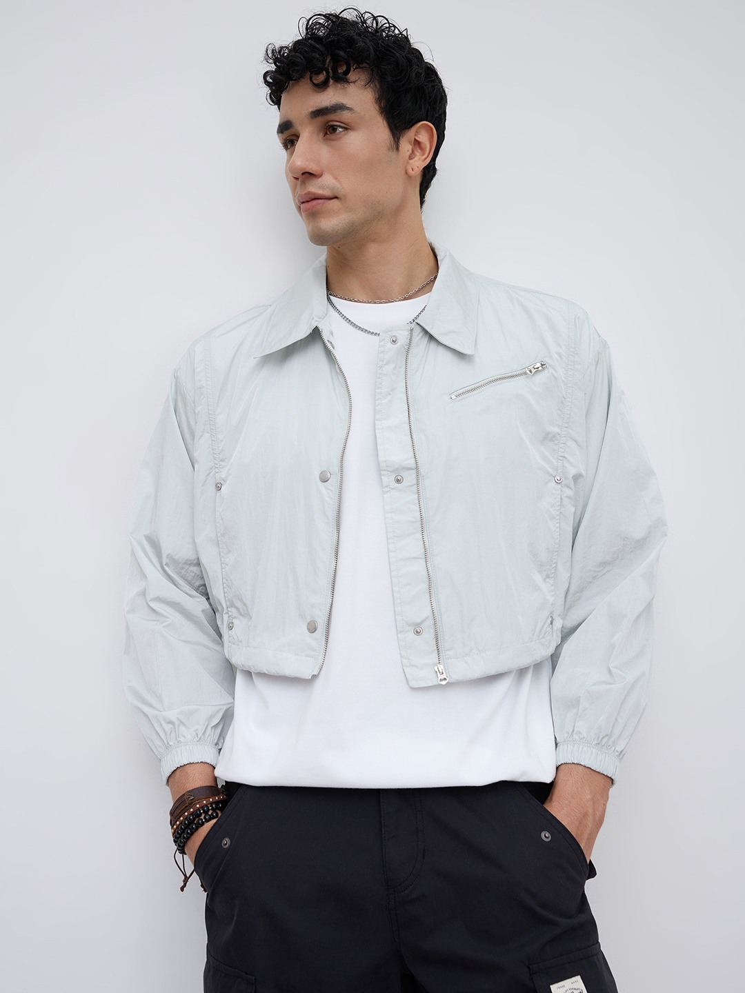 GLOSSY NYLON CROP JACKET