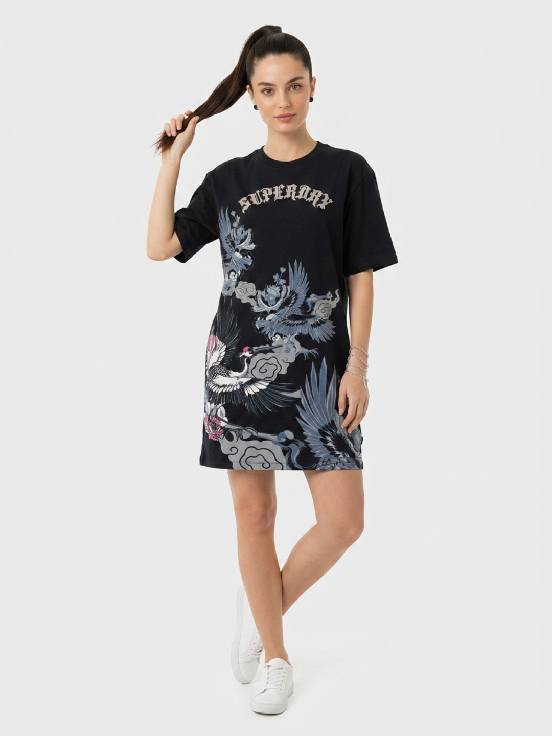CRANE PRINT JERSEY DRESS
