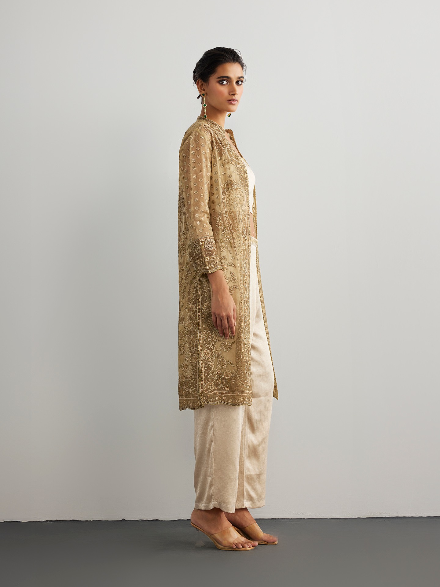 Dusty Beige Mehroz Jacket Set