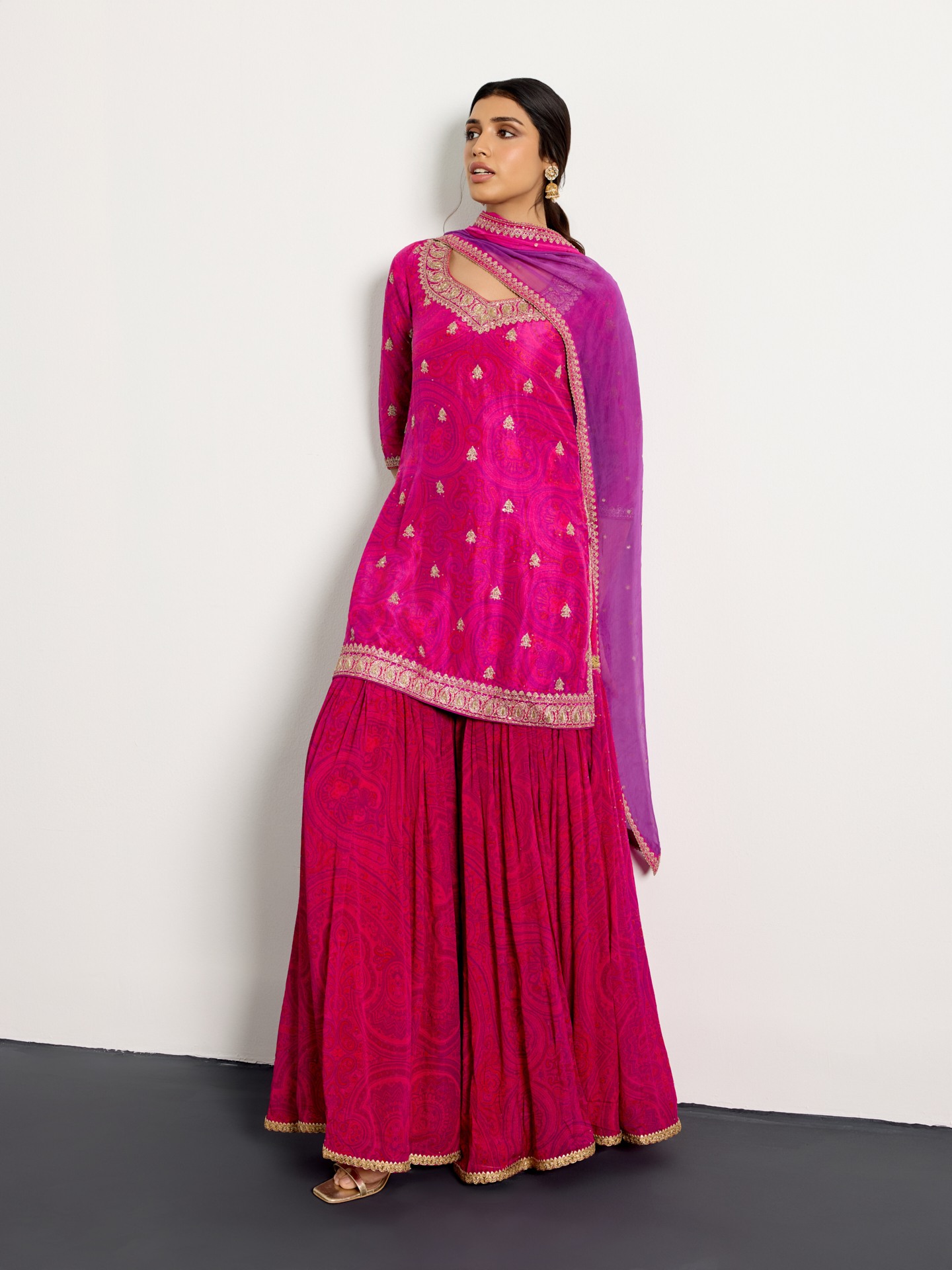 Fuchsia Purple Brocade Jamawar Suit Set