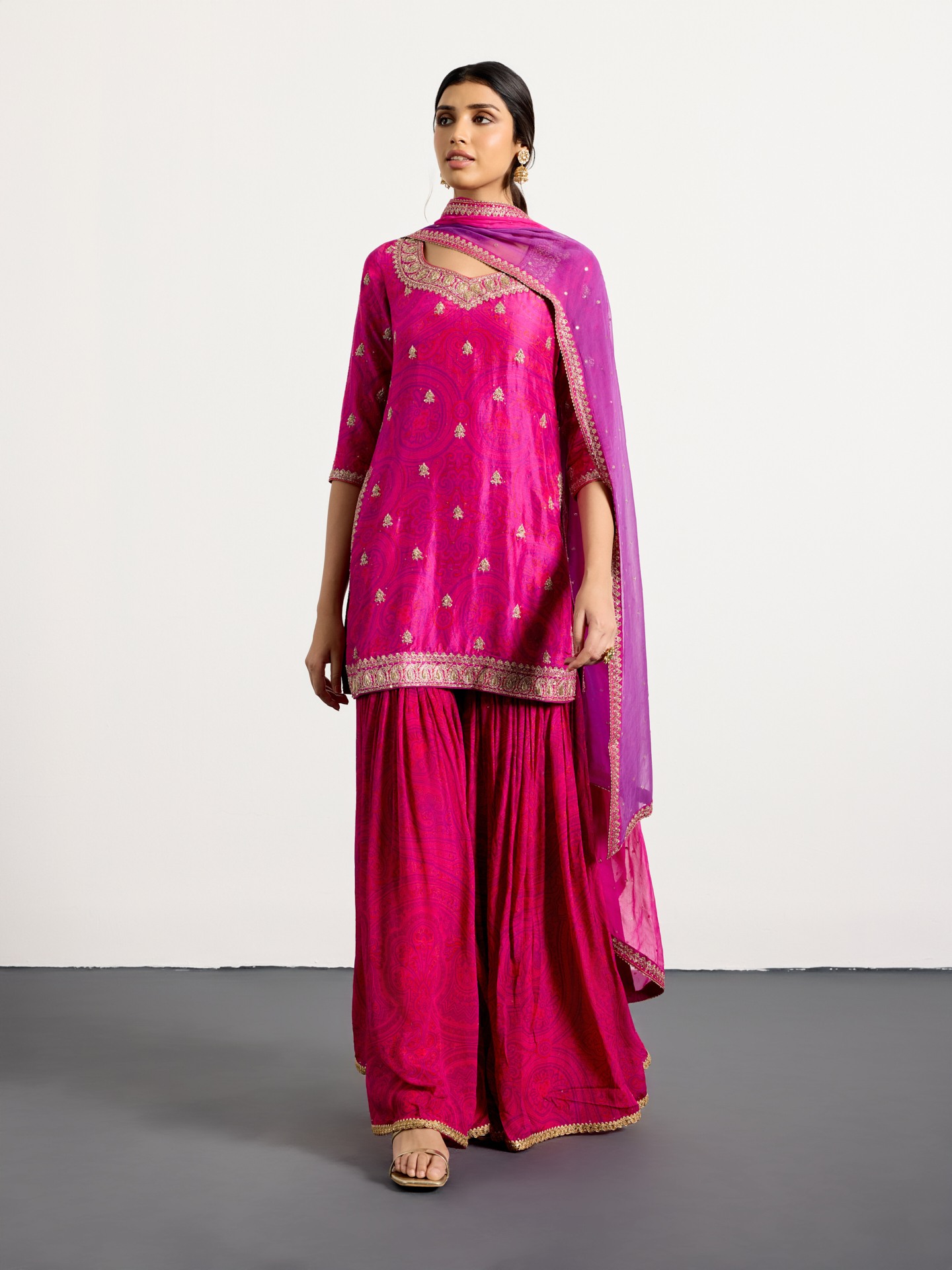 Fuchsia Purple Brocade Jamawar Suit Set