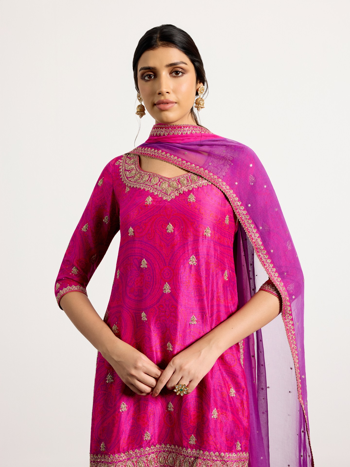 Fuchsia Purple Brocade Jamawar Suit Set
