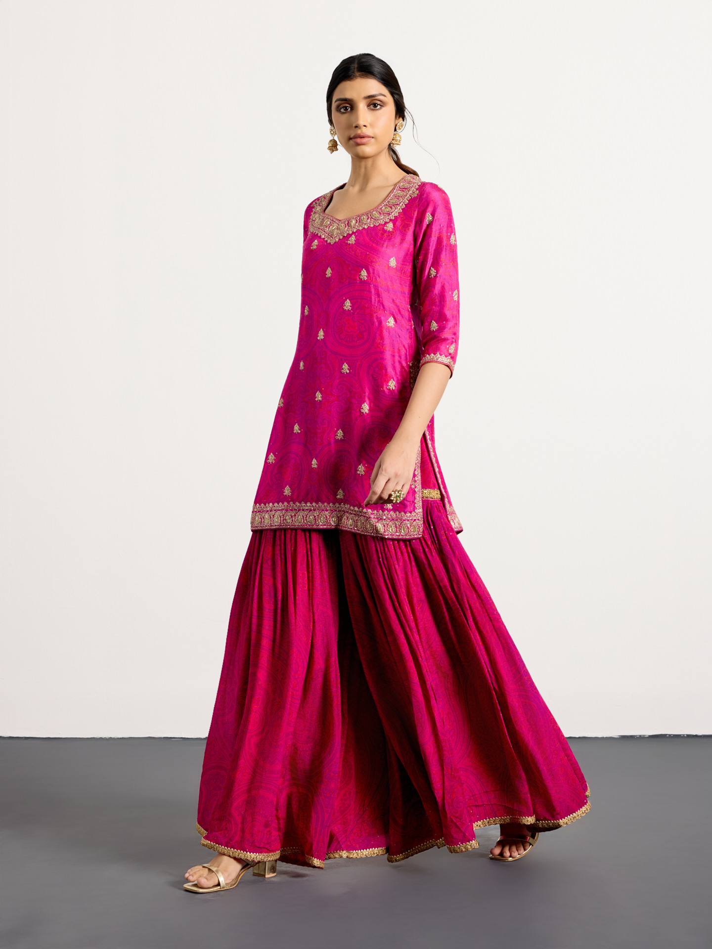 Fuchsia Purple Brocade Jamawar Suit Set