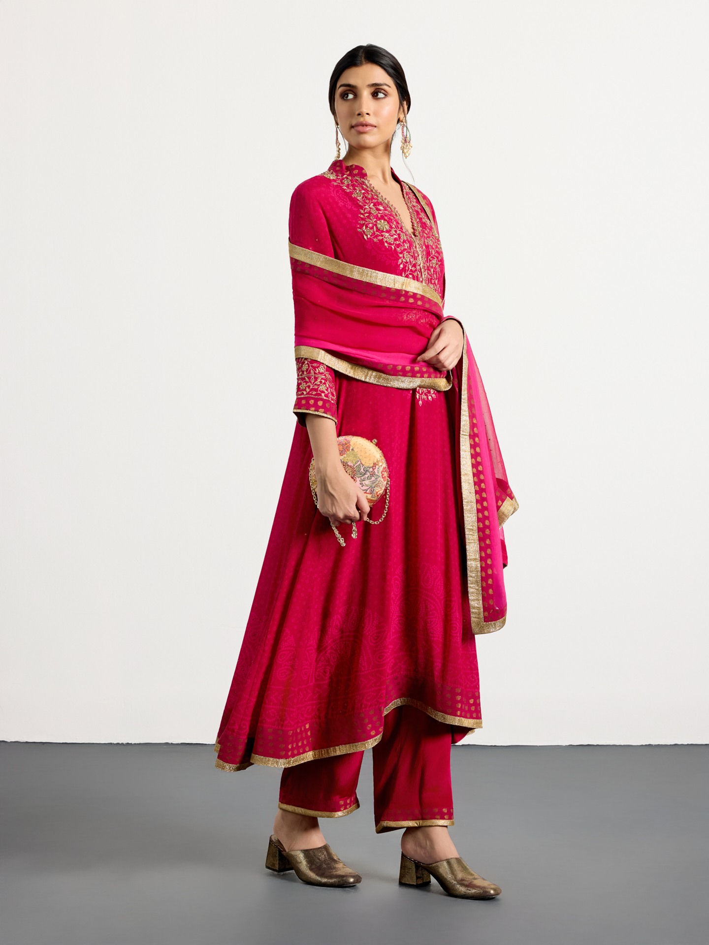 Fuschia Bandhni Bijli Suit