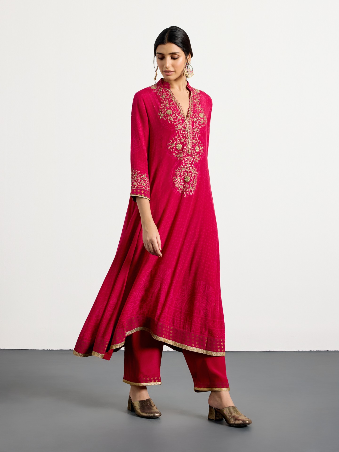 Fuschia Bandhni Bijli Suit