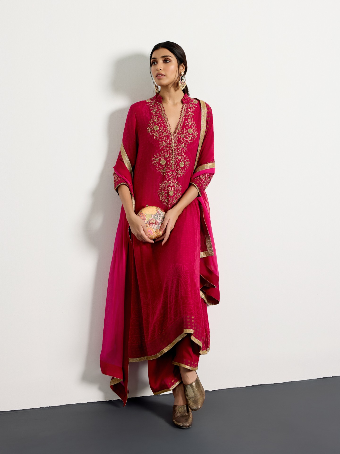 Fuschia Bandhni Bijli Suit