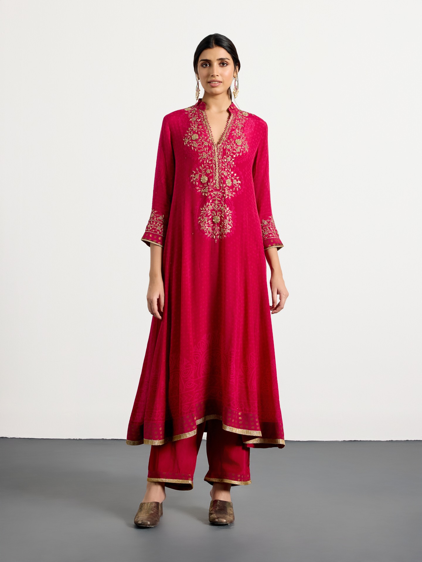 Fuschia Bandhni Bijli Suit