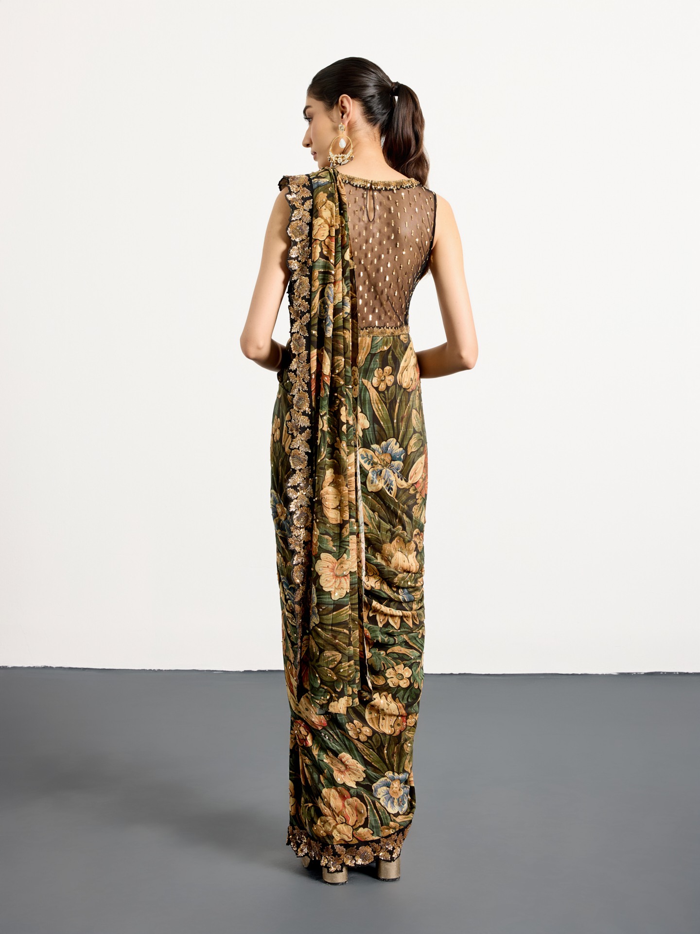 Black  Khaki Leeny Saree