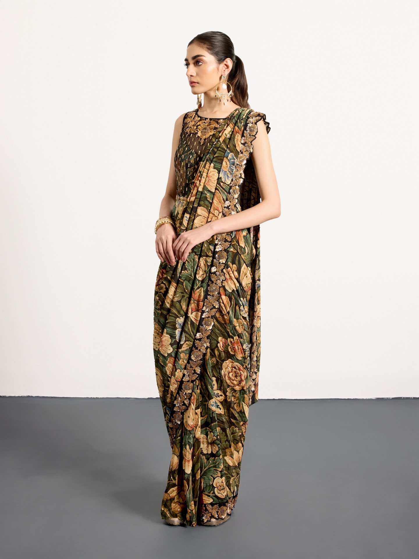 Black  Khaki Leeny Saree