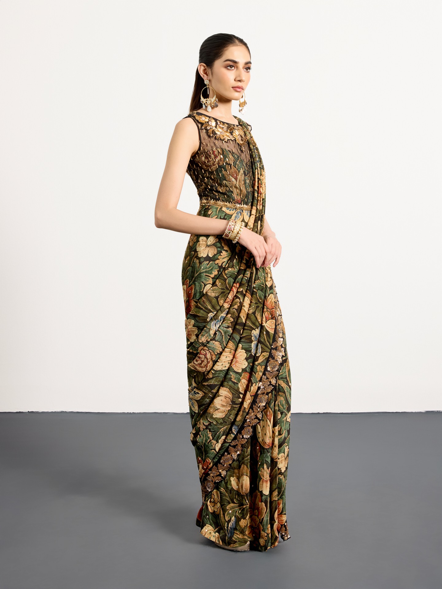 Black  Khaki Leeny Saree