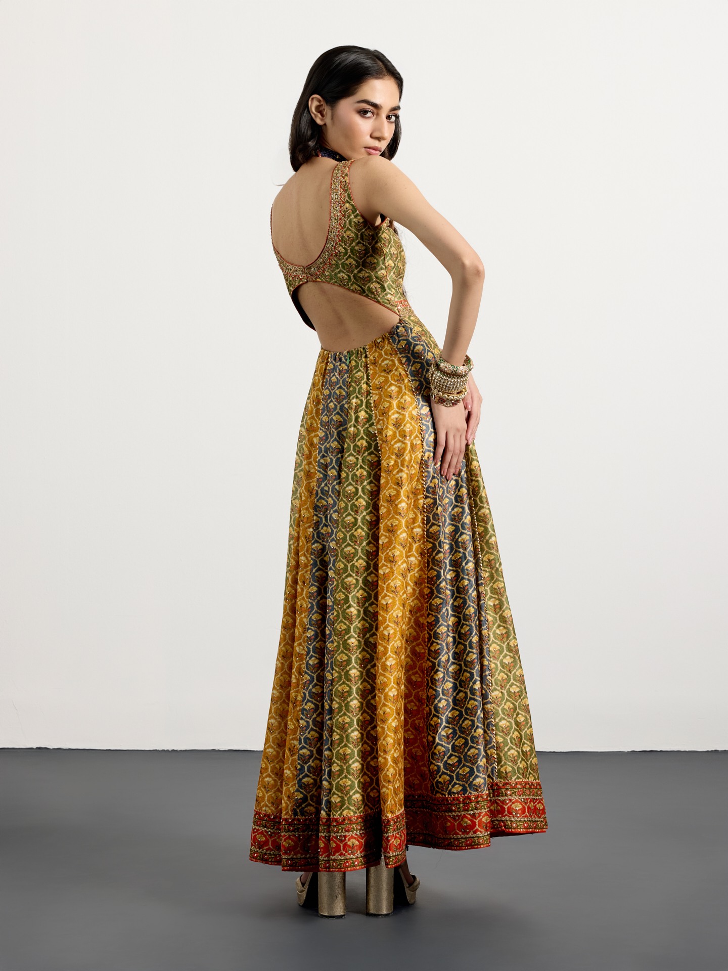 Khaki Mustard Mughal Buti Suit