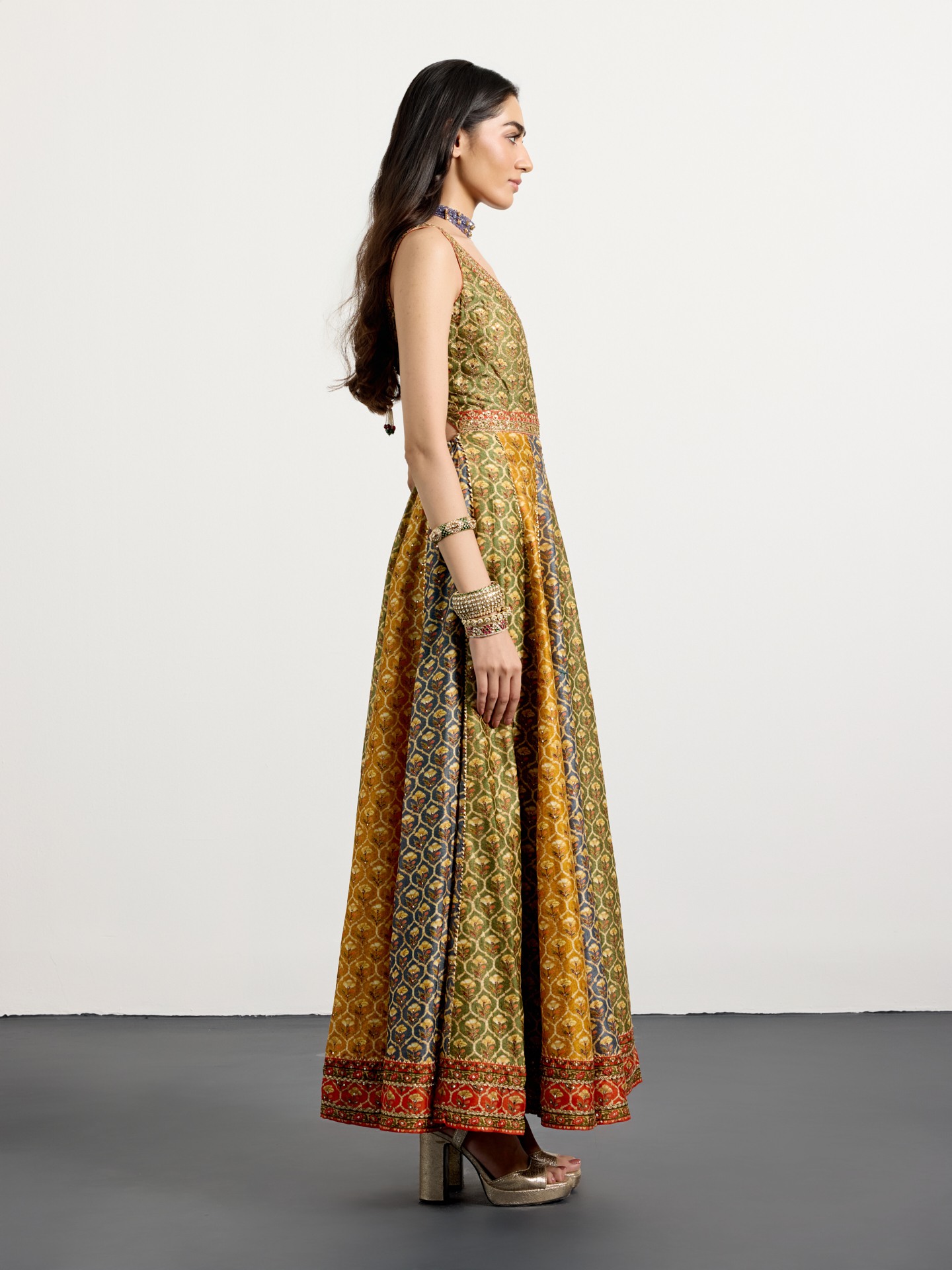 Khaki Mustard Mughal Buti Suit