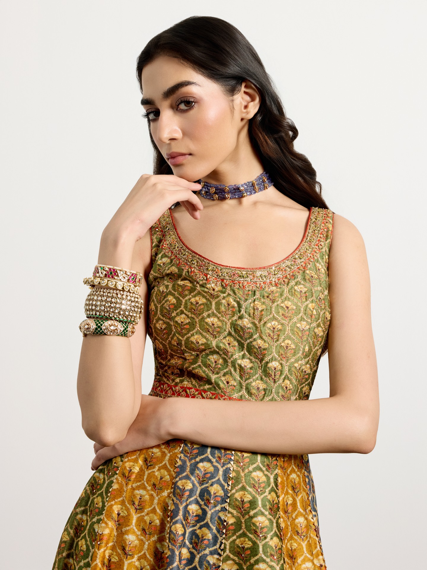 Khaki Mustard Mughal Buti Suit