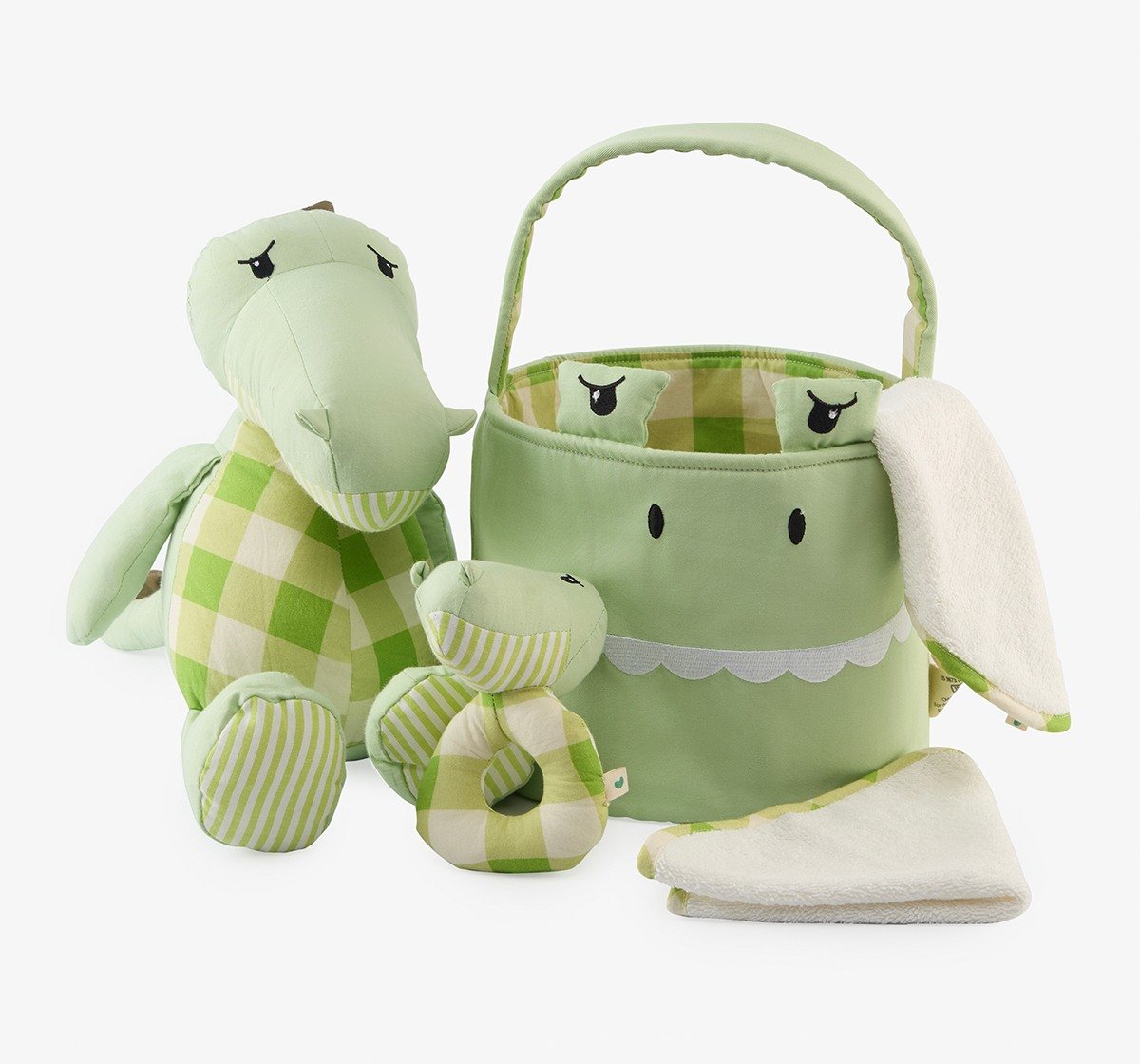 Basket, Alligators, Rattle & Burp Cloth 4 Pcs Gift Set