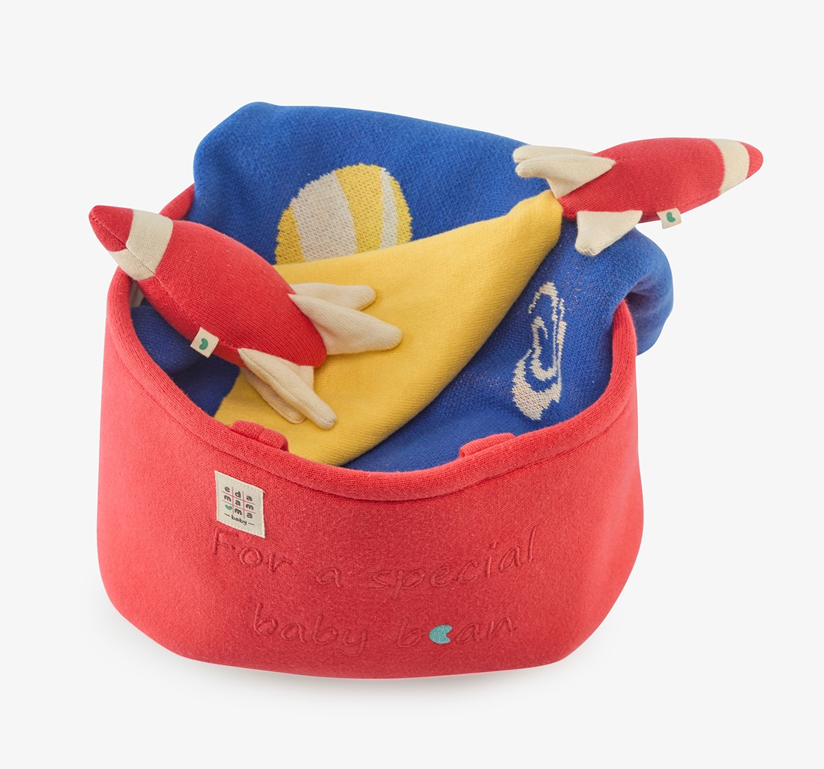 Blanket, Rattle, Cuddle Cloth & Basket 4 Pcs Gift Sets