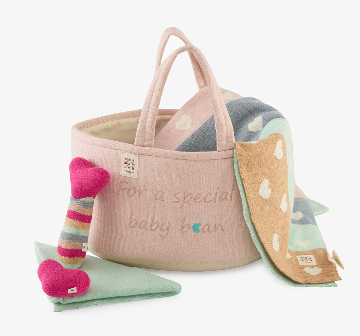 Blanket, Rattle, Cuddle Cloth & Basket 4 Pcs Gift Sets