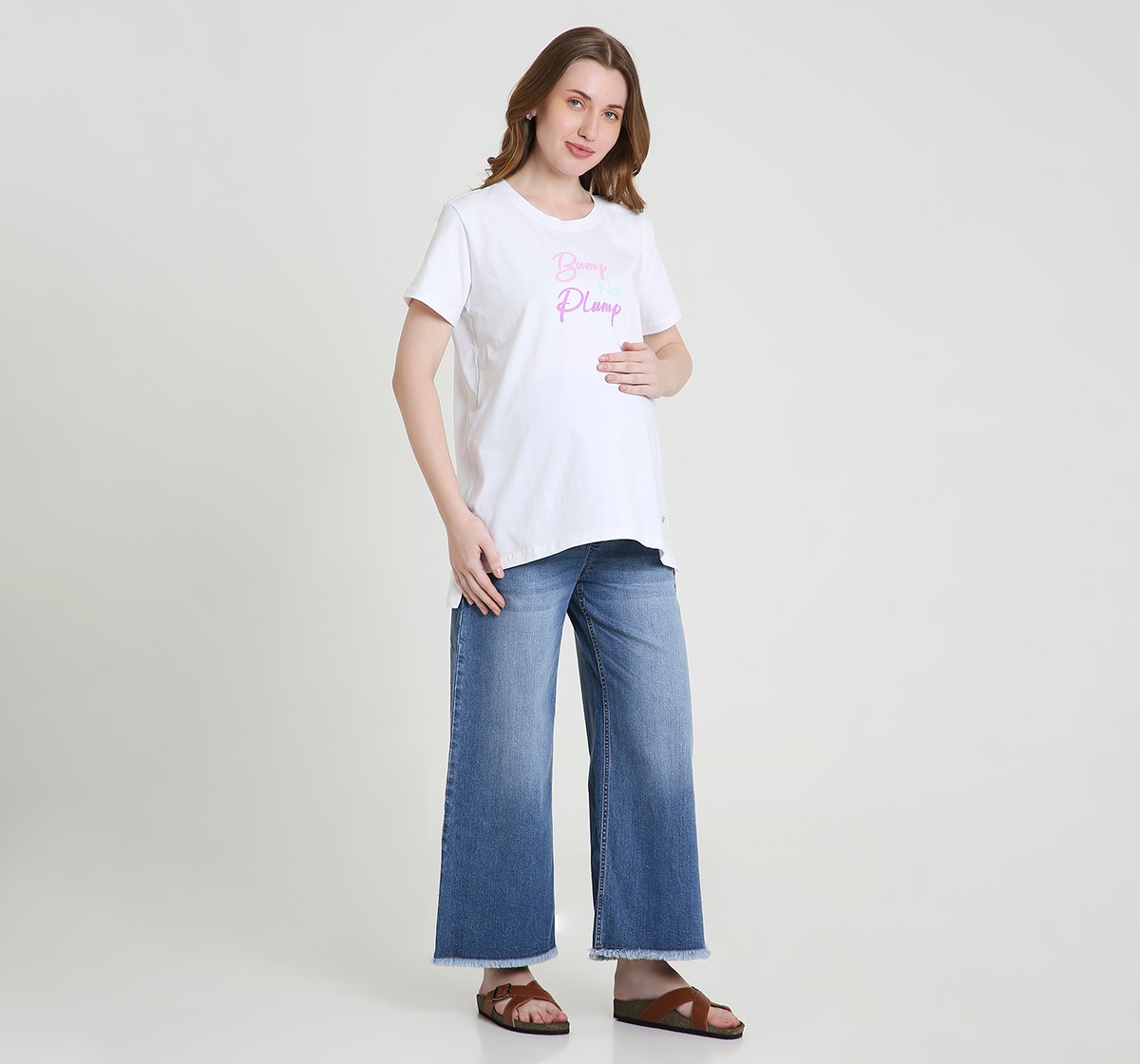 Maternity T-Shirt Short Sleeves Typography or Slogan Print White
