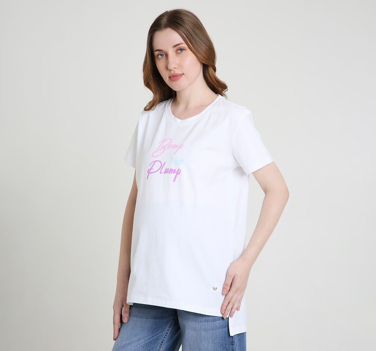 Maternity T-Shirt Short Sleeves Typography or Slogan Print White