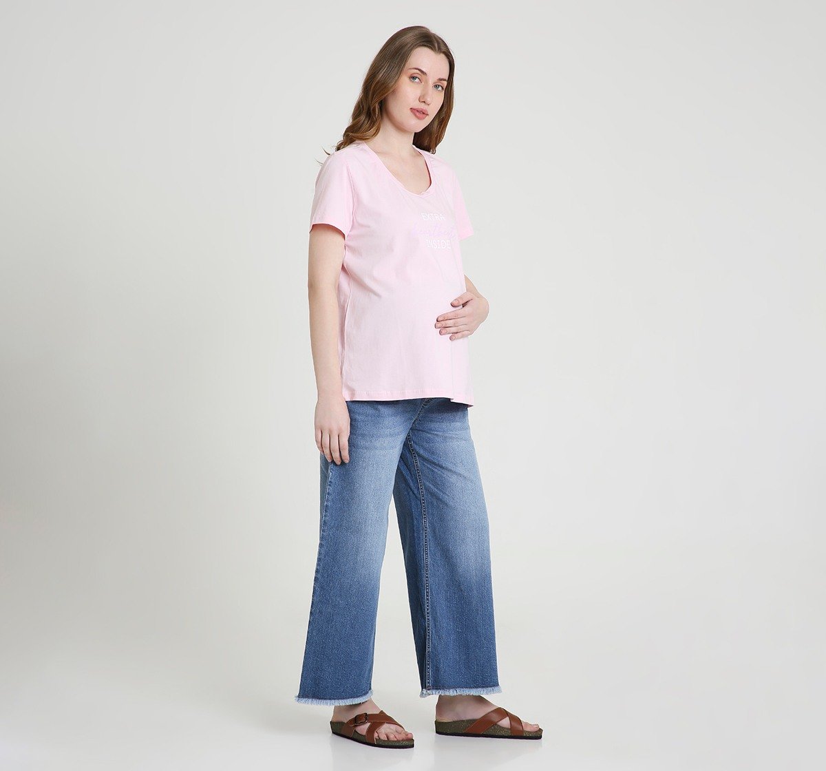 Maternity T-Shirt Short Sleeves Typography or Slogan Print Purple