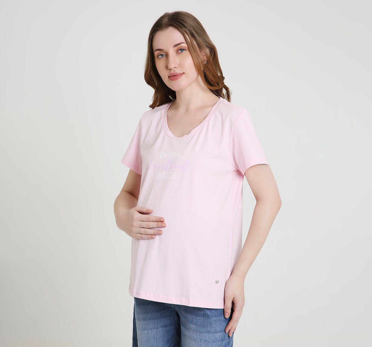 Maternity T-Shirt Short Sleeves Typography or Slogan Print Purple