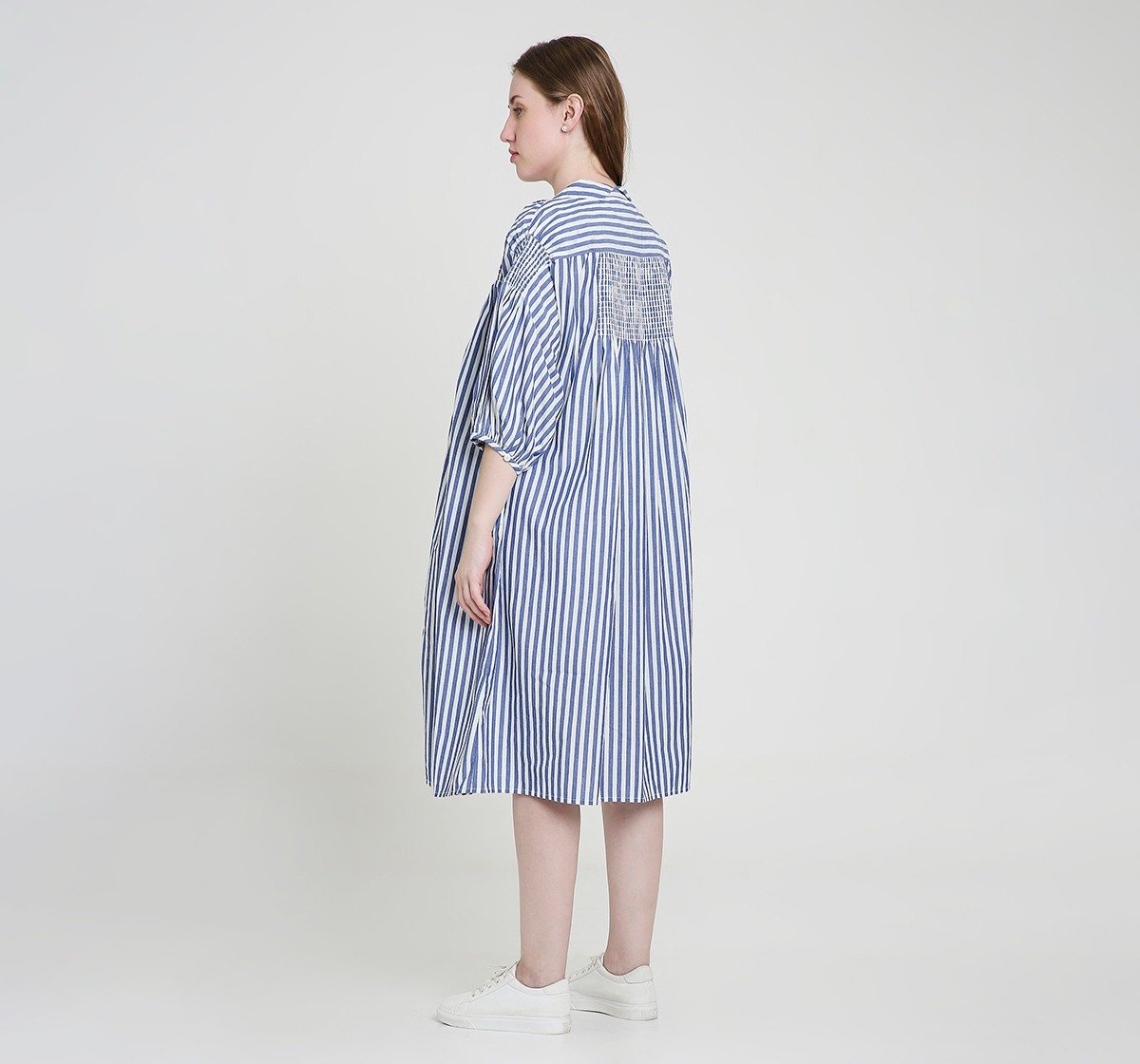 Maternity Dress 3/4 Sleeves Striped Blue