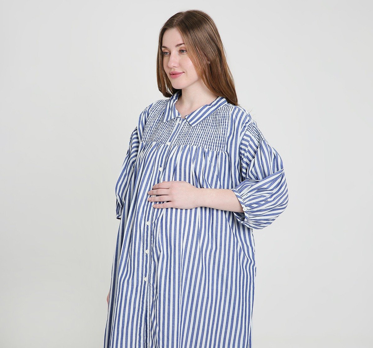 Maternity Dress 3/4 Sleeves Striped Blue