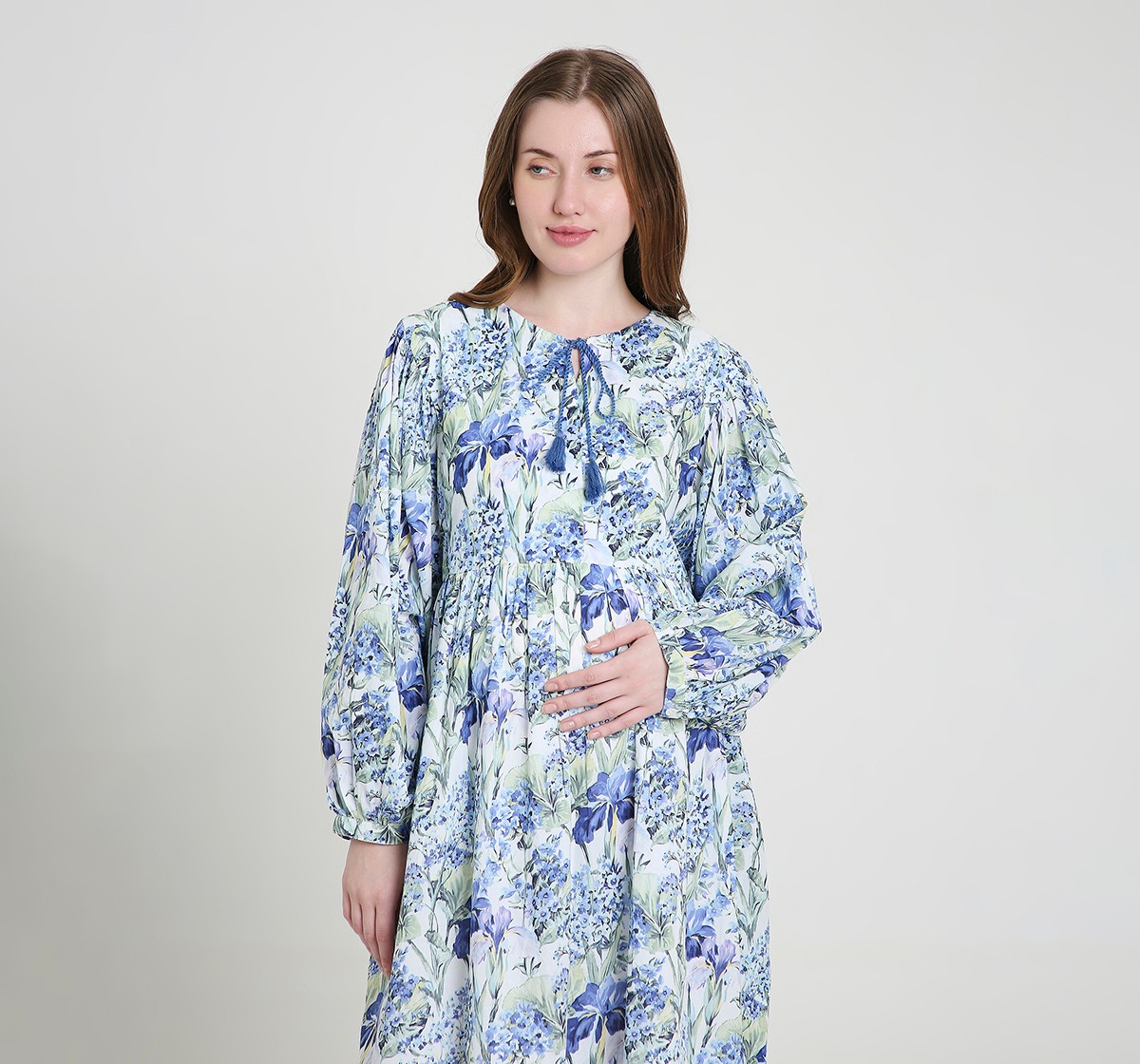Maternity Dress Long Sleeves Floral Print Multi