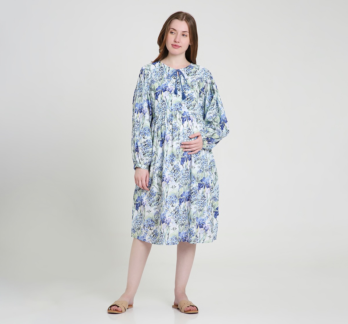 Maternity Dress Long Sleeves Floral Print Multi