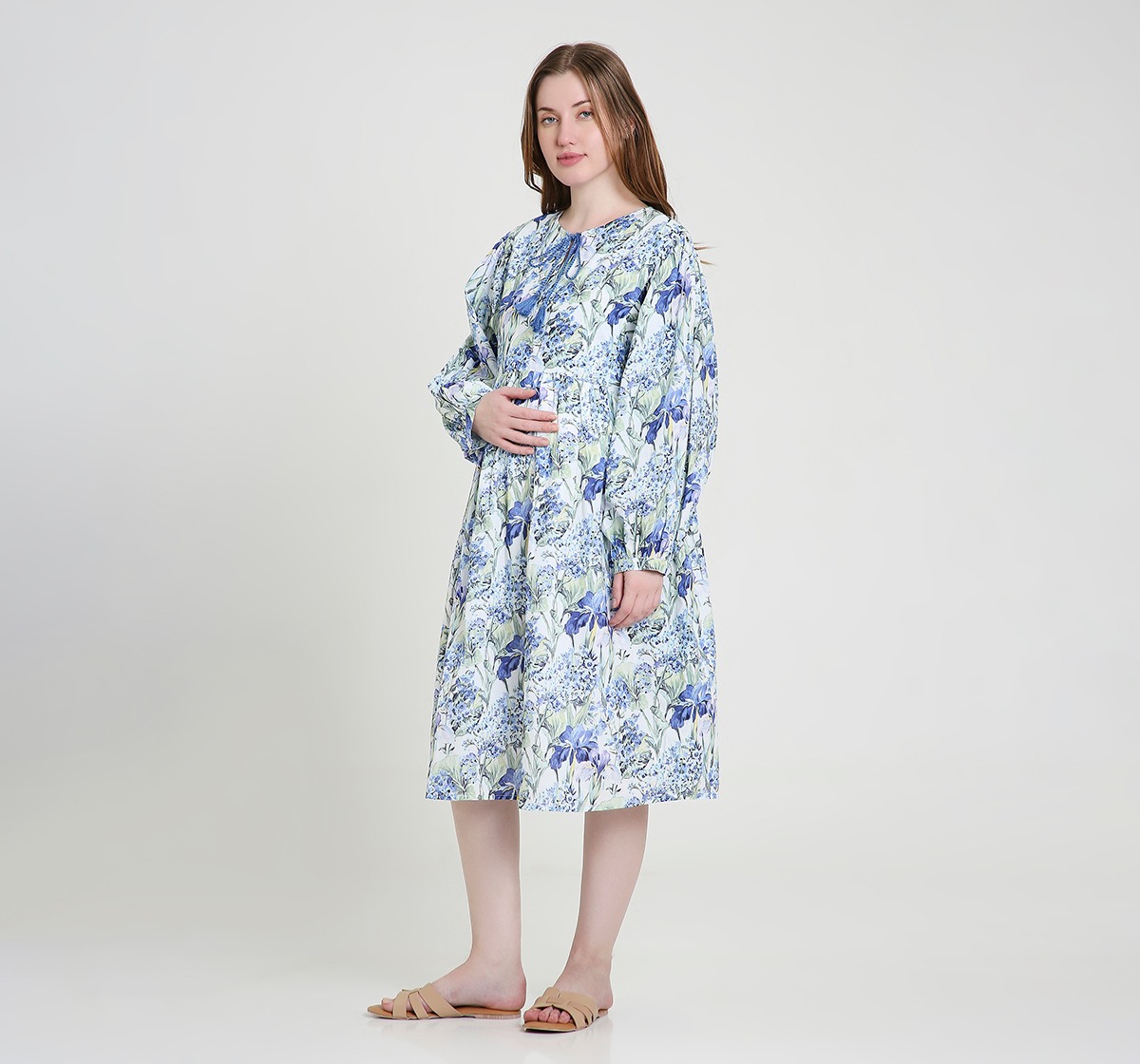 Maternity Dress Long Sleeves Floral Print Multi